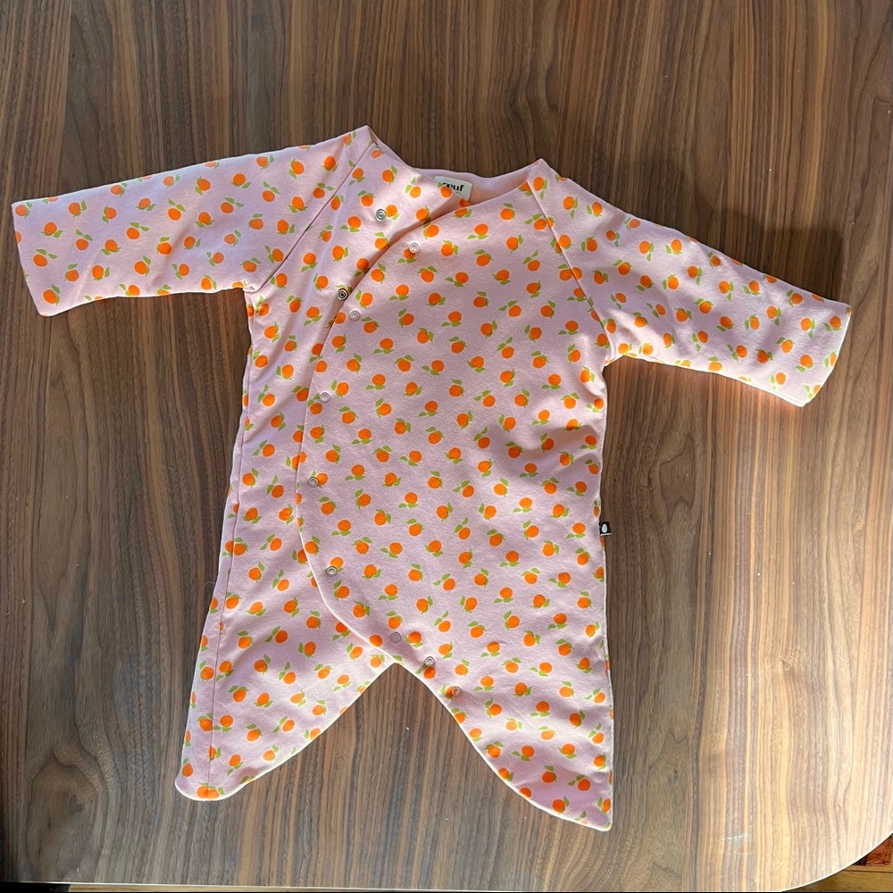 Oeuf Puffy Kimono Pink Clementine Print 12M